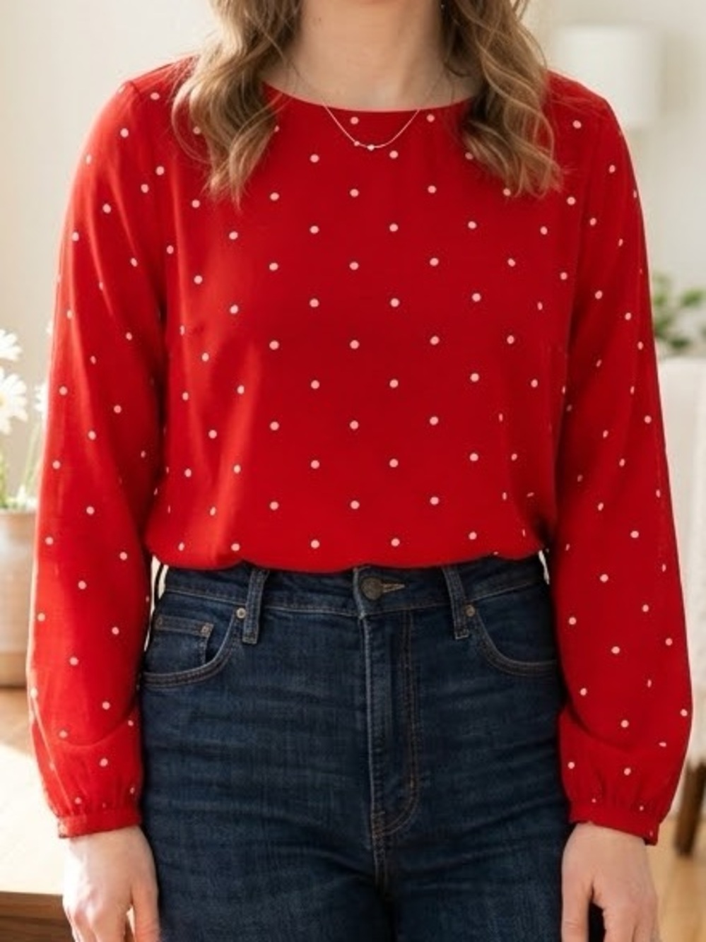 H&M sz XL Blouse L.O.G.G. Label of Graded Goods red & white polkadot, GUC